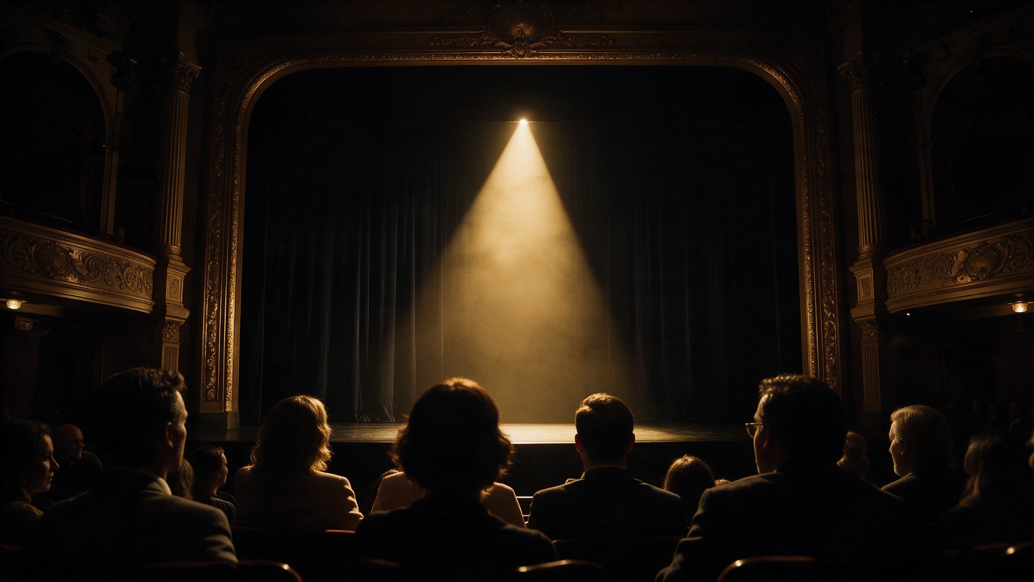 A Little Rock theater stage under a warm gold spotlight