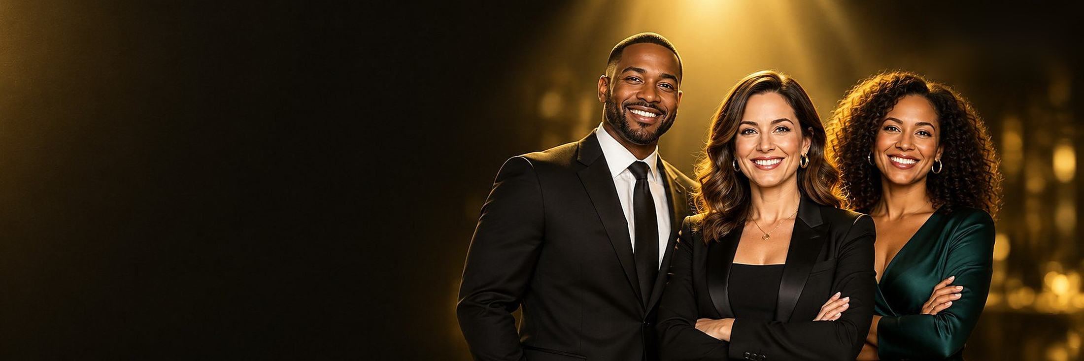 Smiling Little Rock business owners at a black-and-gold gala